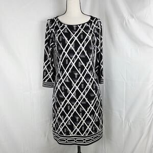 White House Black Market Dress Women S Black White Geometric Print Retro Casual